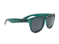 A pair of green sunglasses with black lenses.