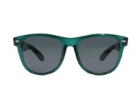 A pair of green sunglasses with black lenses.