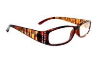 A pair of glasses with tiger print on them.
