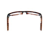 A pair of glasses with a brown frame and black rimmed.