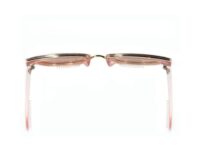 A pair of pink glasses with gold frames.