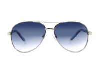 A pair of sunglasses with blue lenses.