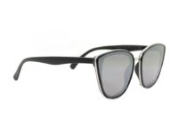 A pair of sunglasses with silver mirrored lenses.