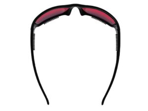 A pair of sunglasses with red lenses.