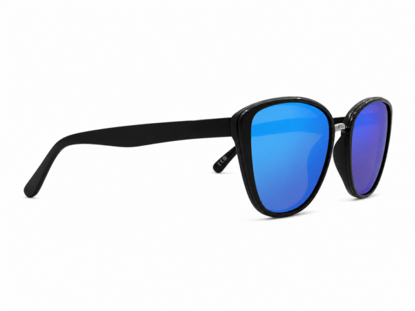 Black sunglasses with blue mirrored lenses