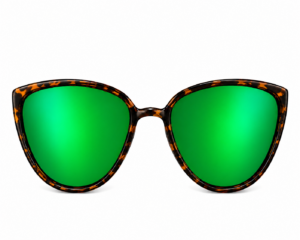 Tortoiseshell cat-eye sunglasses with green mirrored lenses