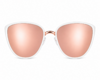 White cat-eye sunglasses with rose gold lenses
