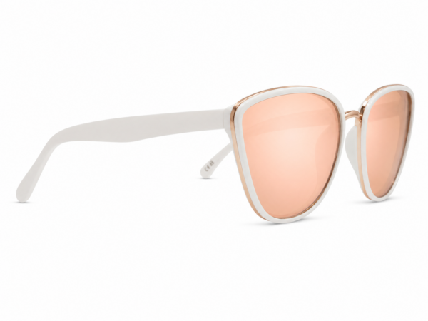 White sunglasses with rose-gold mirrored lenses