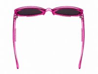 Pink translucent oval sunglasses with dark lenses