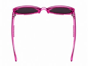 Pink translucent oval sunglasses with dark lenses