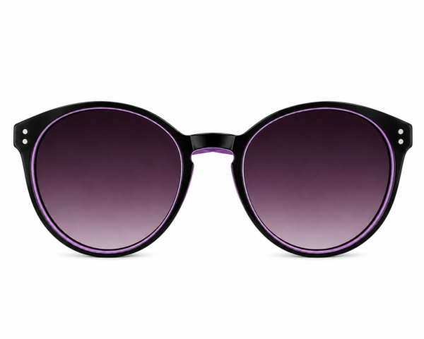 Black round sunglasses with purple gradient lenses
