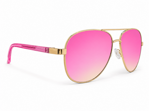 Gold aviator sunglasses with pink gradient lenses