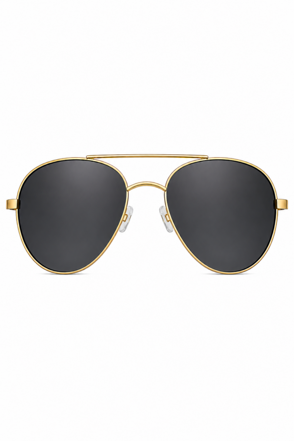 Gold-frame aviator sunglasses with dark lenses