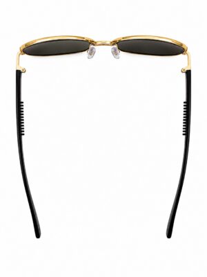 Gold frame rectangular sunglasses with black temples