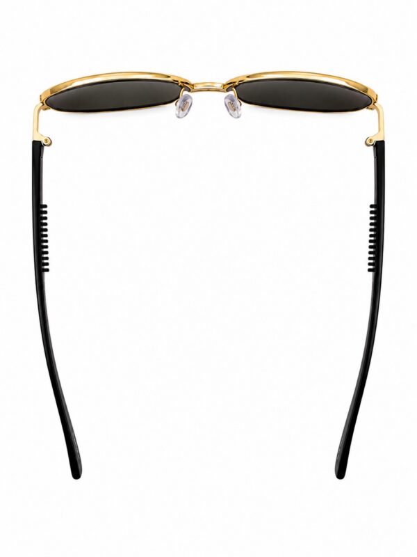 Gold frame rectangular sunglasses with black temples