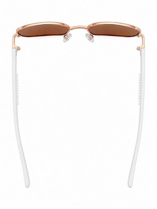 Rose gold sunglasses with white temple arms
